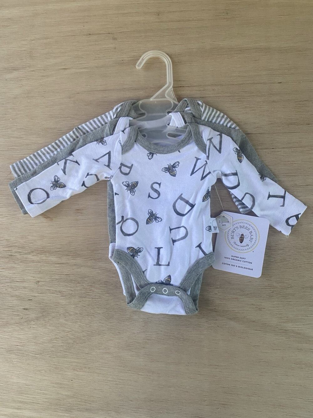 3 Pack Burt's Bees Baby Organic Cotton Preemie Bodysuit New With Tags